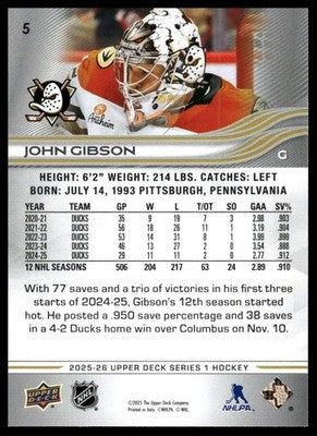 2025-26 Upper Deck #5 John Gibson
