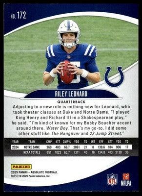 2025 Panini Absolute #172 Riley Leonard Blue