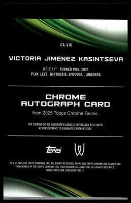 2025 Topps Chrome #CA-VJK Victoria Jimenez Kasintseva Chrome Auto Green #/99