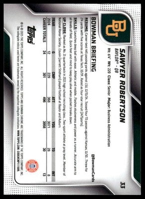 2025 Bowman University Chrome #33 Sawyer Robertson