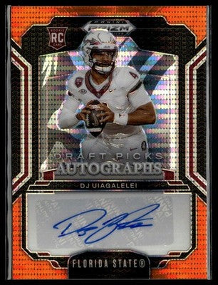 2025 Panini Prizm Draft #DPA-DJU DJ Uiagalelei Draft Auto Orange Pulsar #/75