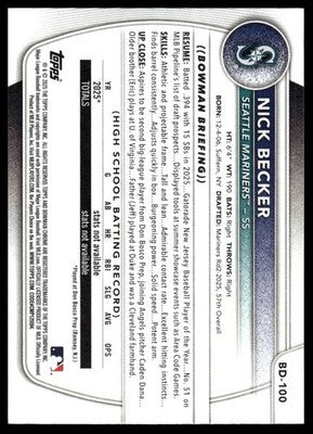 2025 Bowman Draft #BD-100 Nick Becker