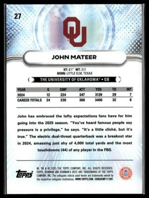 2025 Bowman University Best #27 John Mateer