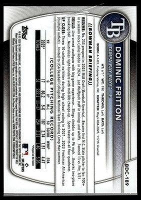 2025 Bowman Draft #BD-189 Dominic Fritton