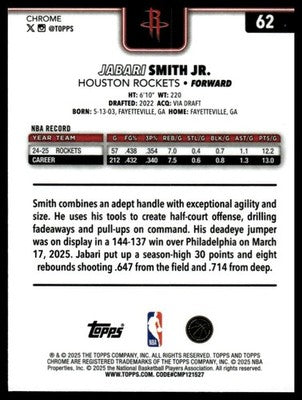 2025-26 Topps Chrome #62 Jabari Smith Jr.