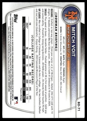 2025 Bowman Draft #BD-71 Mitch Voit