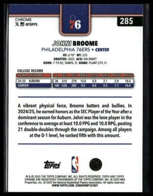 2025-26 Topps Chrome #285 Johni Broome