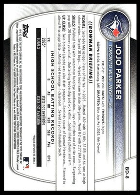2025 Bowman Draft #BD-8 JoJo Parker