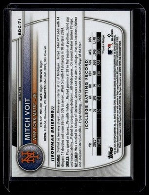 2025 Bowman Draft #BDC-71 Mitch Voit Chrome Refractor