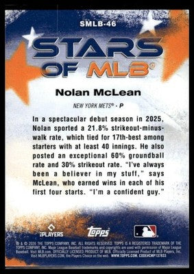 2026 Topps #SMLB-46 Nolan McLean Stars of MLB