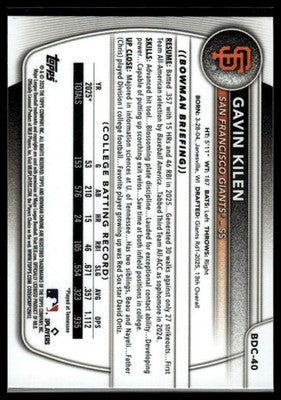 2025 Bowman Draft #BDC-40 Gavin Kilen Chrome