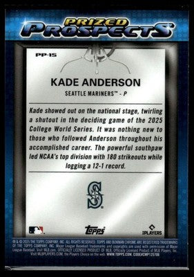 2025 Bowman Draft #PP-15 Kade Anderson Prized Prospects