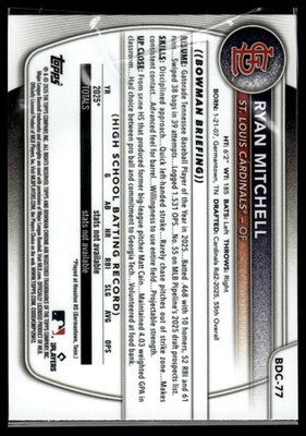 2025 Bowman Draft #BDC-77 Ryan Mitchell Chrome