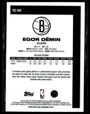 2025-26 Topps #TC-ED Egor Dëmin 1980-81 Topps Chrome Basketball