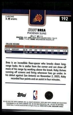 2025-26 Topps Chrome Update #192 Koby Brea