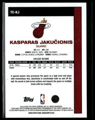 2025-26 Topps #TC-KJ Kasparas Jakučionis 1980-81 Topps Chrome Basketball