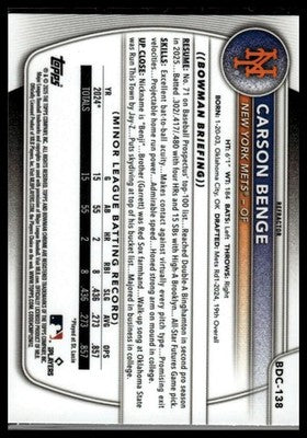 2025 Bowman Draft #BDC-138 Carson Benge Chrome
