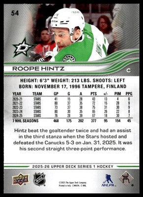 2025-26 Upper Deck #54 Roope Hintz