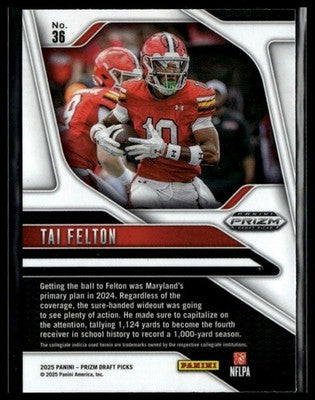 2025 Panini Prizm Draft Picks #36 Tai Felton Prizms Silver