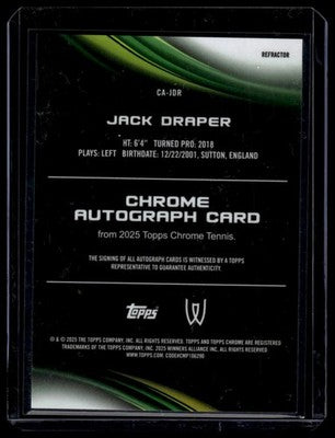 2025 Topps Chrome #CA-JDR Jack Draper Chrome Autographs Gold Refractor #/50