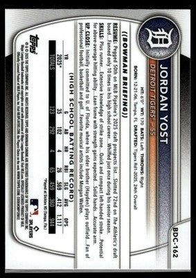 2025 Bowman Draft #BDC-162 Jordan Yost Chrome
