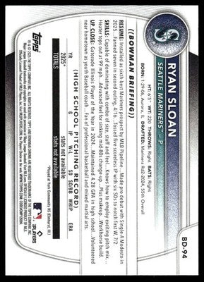 2025 Bowman Draft #BD-94 Ryan Sloan