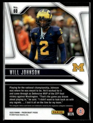 2025 Panini Prizm Draft Picks #60 Will Johnson