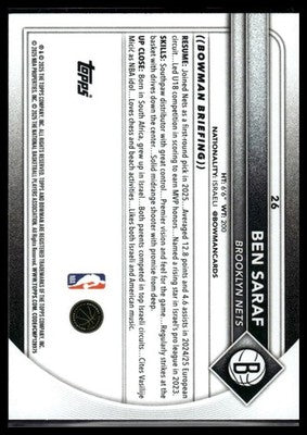 2025-26 Bowman #26 Ben Saraf