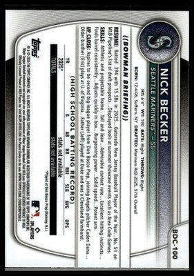 2025 Bowman Draft #BDC-100 Nick Becker Chrome