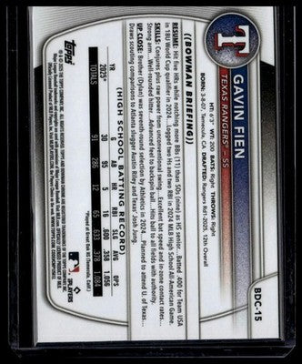 2025 Bowman Draft #BDC-15 Gavin Fien Chrome