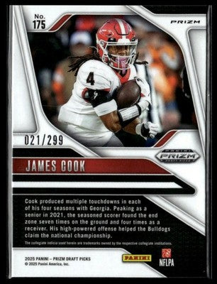 2025 Panini Prizm Draft Picks #175 James Cook Prizms Blue Wave #/299