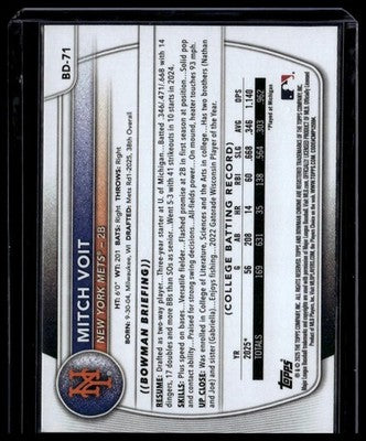 2025 Bowman Draft #BD-71 Mitch Voit