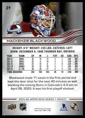 2025-26 Upper Deck #39 Mackenzie Blackwood