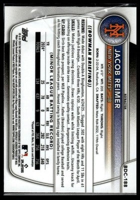 2025 Bowman Draft #BDC-188 Jacob Reimer Chrome