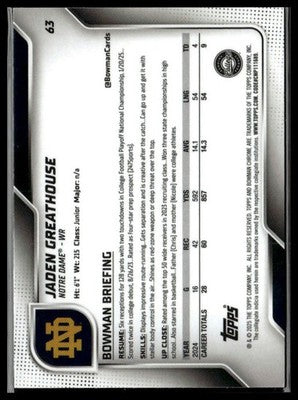2025 Bowman University Chrome #63 Jaden Greathouse Refractor