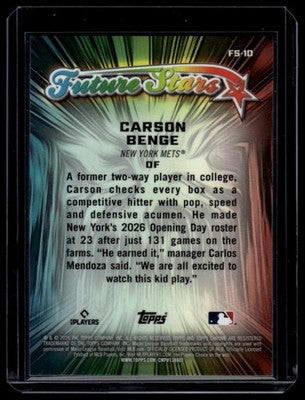 2026 Topps Chrome #FS-10 Carson Benge Future Stars