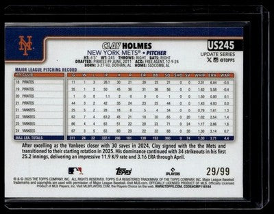 2025 Topps Update #US245 Clay Holmes Green Holo Foil #/99