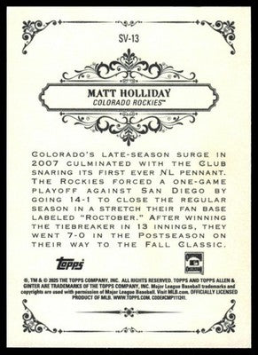 2025 Topps Allen & Ginter #SV-13 Matt Holliday Sweet Victory