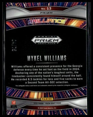 2025 Panini Prizm Draft Picks #13 Mykel Williams Brilliance Orange Pulsar #/75