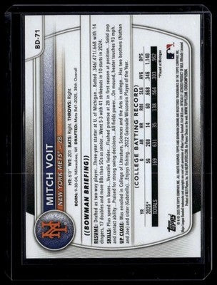 2025 Bowman Draft #BD-71 Mitch Voit