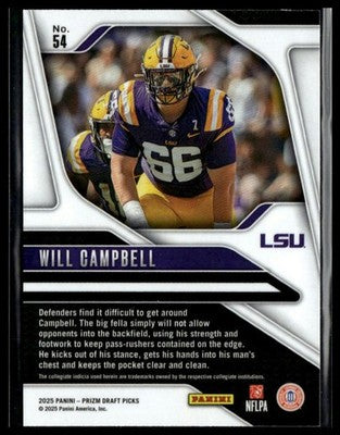 2025 Panini Prizm Draft Picks #54 Will Campbell