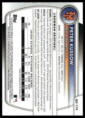 2025 Bowman Draft #BDC-179 Peter Kussow Chrome Sky Blue Refractor