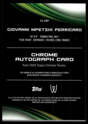 2025 Topps Chrome #CA-GMP Giovanni Mpetshi Perricard Chrome Autographs