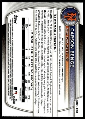 2025 Bowman Draft #BDC-138 Carson Benge Chrome