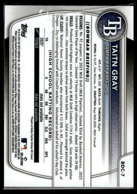 2025 Bowman Draft #BD-7 Taitn Gray