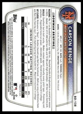 2025 Bowman Draft #BD-138 Carson Benge