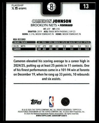 2025-26 Topps #13 Cameron Johnson Gold #/2025