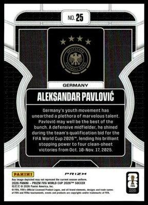 2026 Panini Prizm FIFA World Cup #25 Aleksandar Pavlovic Phenomenon Silver