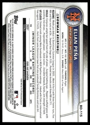 2025 Bowman Draft #BD-115 Elian Peña