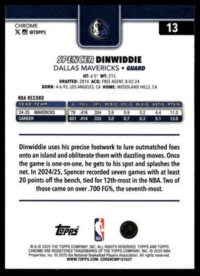 2025-26 Topps Chrome #13 Spencer Dinwiddie